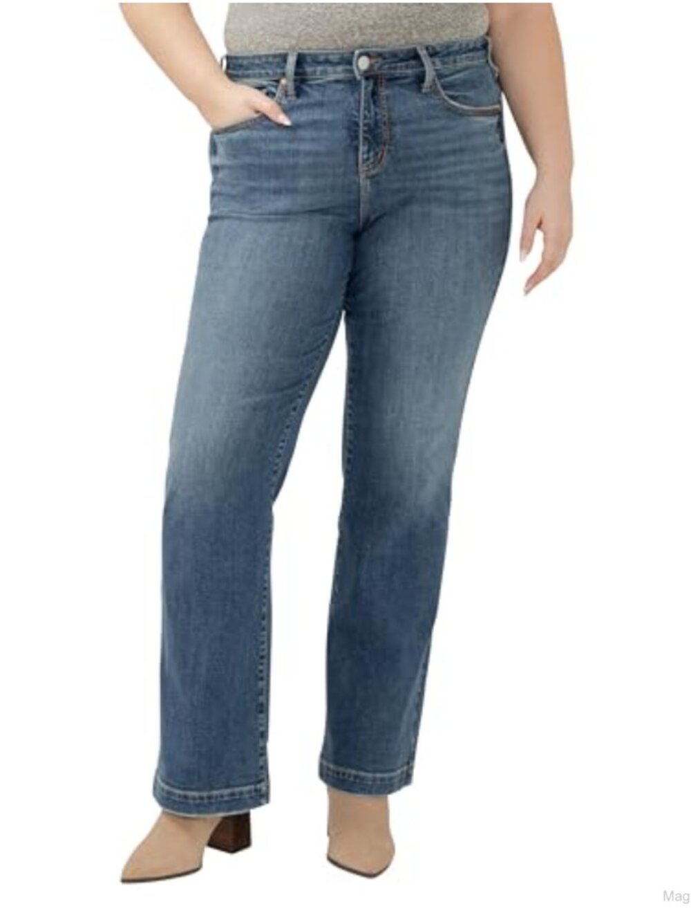 High Rise Curvy Fit Trouser Leg Jeans Stretch Denim